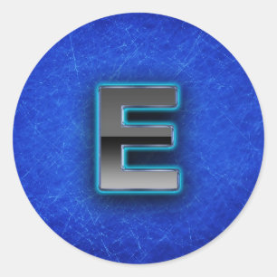 Buchstabe E - blaue Neonausgabe Runder Aufkleber