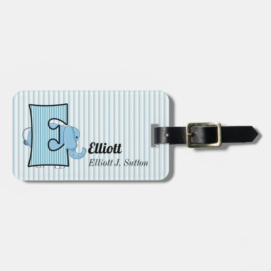 Buchstabe E für Elefanten in Blau für Jungen Gepäckanhänger (Vorderseite horizontal)