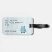 Buchstabe E für Elefanten in Blau für Jungen Gepäckanhänger (Rückseite horizontal)