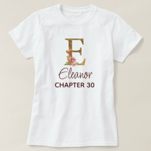 Buchstabe E Gold Monogramm Blush Rosa Rosen Geburt T-Shirt