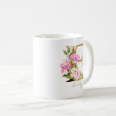 Buchstabe E | Goldmonogramm | Rosa Blumengestalt Kaffeetasse (VorderseiteRechts)