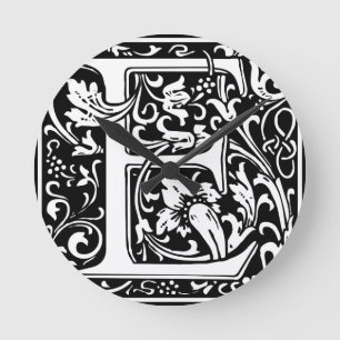 Buchstabe E Mittelalterliche Monogramm-Kunst Art N Runde Wanduhr