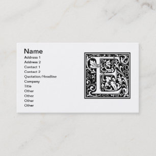 Buchstabe E Mittelalterliche Monogramm-Kunst Art N Visitenkarte