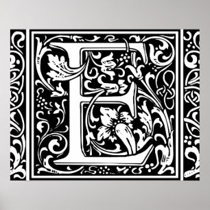 Buchstabe E Mittelalterliches Monogramm Vintage In Poster