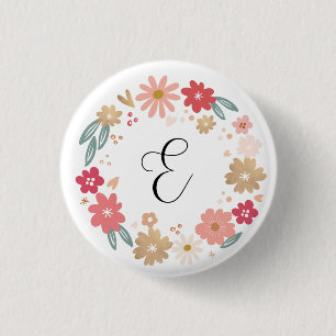 Buchstabe E Monogramm für den Whimsikfloralbrief Button