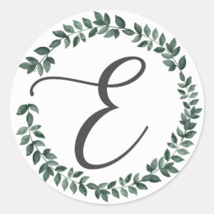Buchstabe E Monogramm Minimalistischer Botanischer Runder Aufkleber