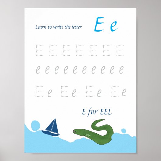 Buchstabe E Nachspurposter für Kinder Poster (Vorne)