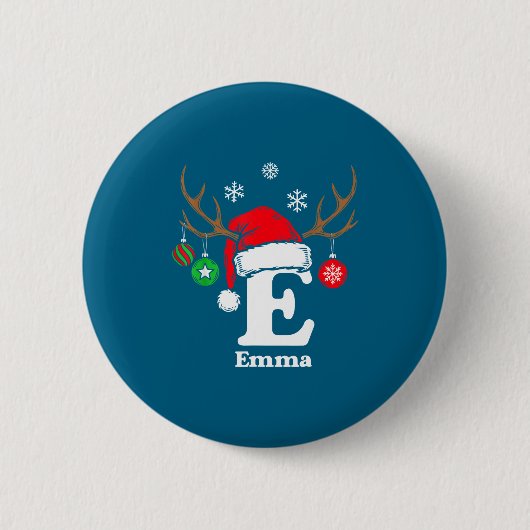 Buchstabe E Name Initial Emma mit Santa Hut Rentie Button (Vorderseite)
