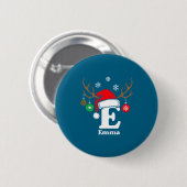Buchstabe E Name Initial Emma mit Santa Hut Rentie Button (Vorne & Hinten)