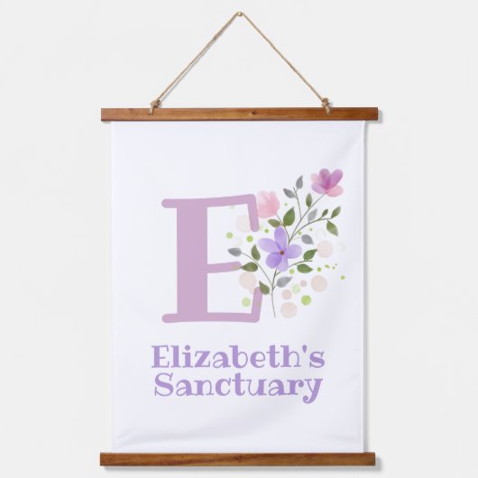 Buchstabe E plus Vorname mit Blumenmuster Wandteppich Mit Holzrahmen (Vorderseite)