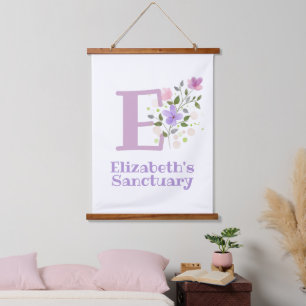 Buchstabe E plus Vorname mit Blumenmuster Wandteppich Mit Holzrahmen