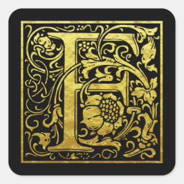 Buchstabe F Imitate mit dem ersten Buchstaben Gold Quadratischer Aufkleber