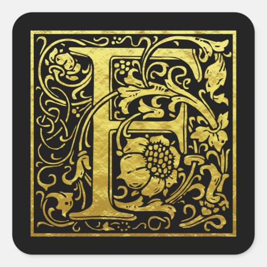 Buchstabe F Imitate mit dem ersten Buchstaben Gold Quadratischer Aufkleber (Vorderseite)