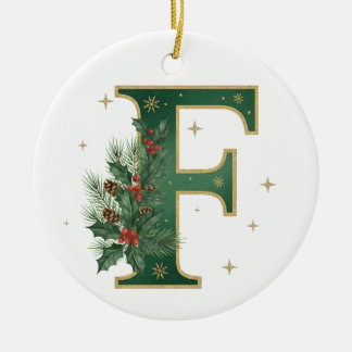 Buchstabe F Immergrüner Weihnachtsmonogramm Keramik Ornament