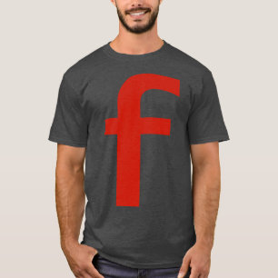 Buchstabe f in der minimalen Typografie des roten T-Shirt