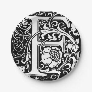 Buchstabe F Mittelalterliche Monogramm-Kunst Neue Pappteller