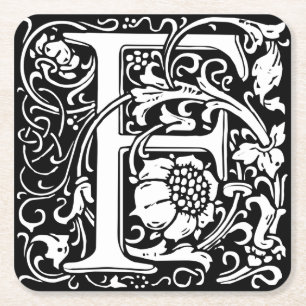 Buchstabe F Mittelalterliche Monogramm-Kunst Neue Rechteckiger Pappuntersetzer