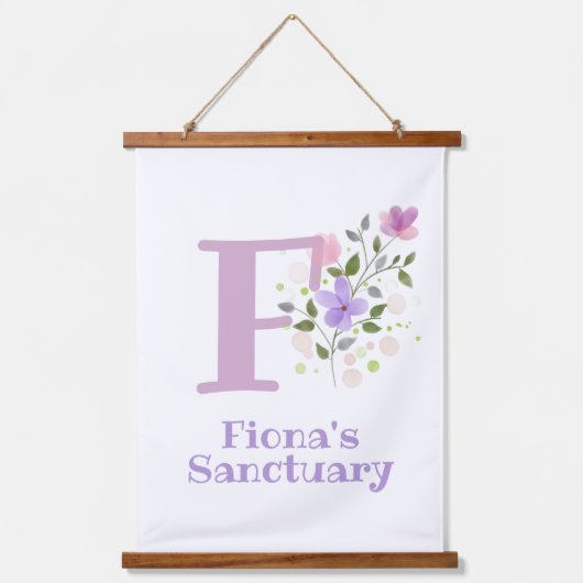 Buchstabe F plus Vorname mit Blumenmuster Wandteppich Mit Holzrahmen (Vorderseite)