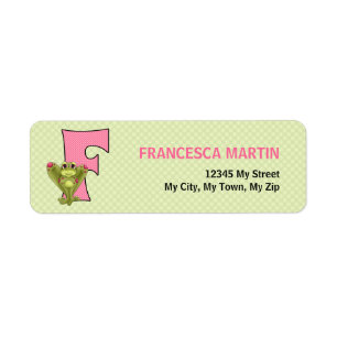 Buchstabe F Rücksendeadresse Rosa und Grüner Frosc