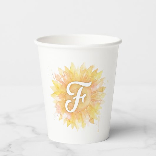 Buchstabe F Sonnenblume Vorname Monogramm Initiale Pappbecher (Rückseite)