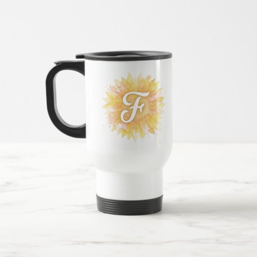 Buchstabe F Sonnenblume Vorname Monogramm Initiale Reisebecher (Links)