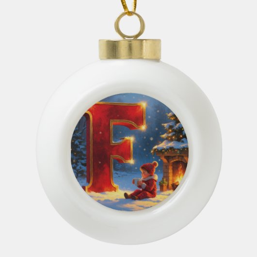 Buchstabe F Weihnachts-Kamin Personalized Initiale Keramik Kugel-Ornament (Vorderseite)