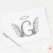 Buchstabe G Anfangsmonogramm mit Angel Wings & Hal Ovaler Aufkleber (Umschlag)