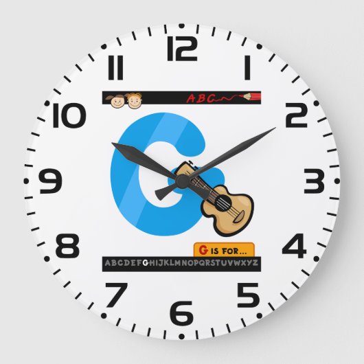 Buchstabe G des Alphabets steht für Gitarre Große Wanduhr (Vorderseite)