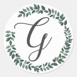 Buchstabe G Monogramm Minimalistischer Botanischer Runder Aufkleber
