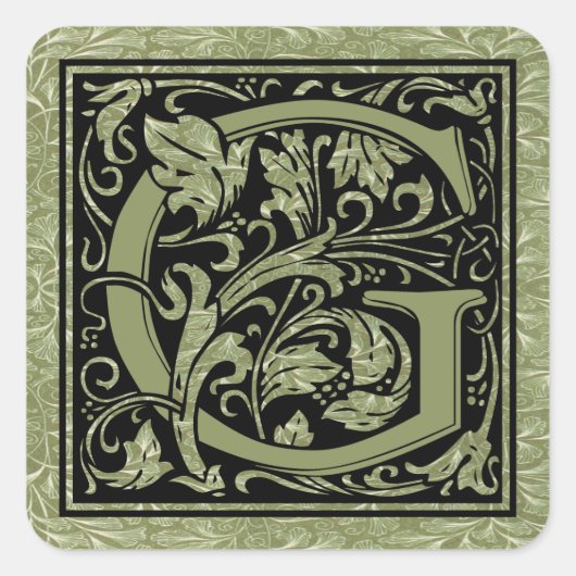 Buchstabe G Monogramm Quadratischer Aufkleber (Vorderseite)