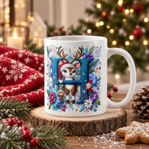 Buchstabe H, anpassbar, Rentiere, Elfen Kaffeetasse