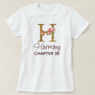 Buchstabe H Gold Monogramm Blush Rosa Rosen Geburt T-Shirt