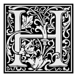 Buchstabe H Mittelalterliche Monogramm-Kunst Art N Poster