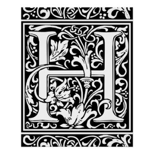 Buchstabe H Mittelalterliche Monogramm-Kunst Art N Poster