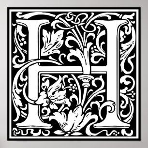 Buchstabe H Mittelalterliches Monogramm Vintage In Poster