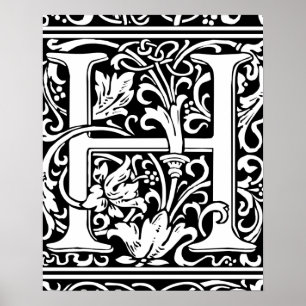 Buchstabe H Mittelalterliches Monogramm Vintage In Poster