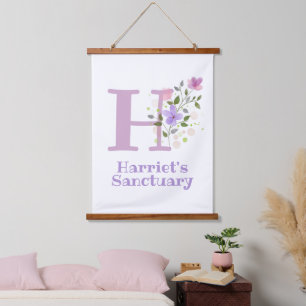 Buchstabe H plus Vorname mit floralem Design Wandteppich Mit Holzrahmen