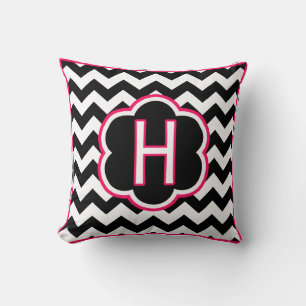 Buchstabe H Schwarz-Weiß-Chevron-Monogramm Kissen