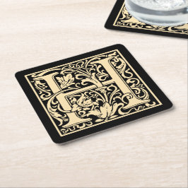Buchstabe H Vintag erster Buchstabe Sepia Beige au Rechteckiger Pappuntersetzer