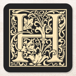 Buchstabe H Vintag erster Buchstabe Sepia Beige au Rechteckiger Pappuntersetzer