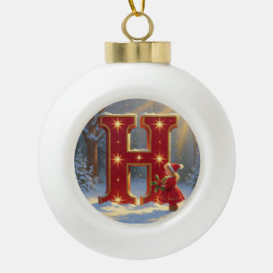 Buchstabe H Weihnachts-Stechpalme Personalisierter Keramik Kugel-Ornament