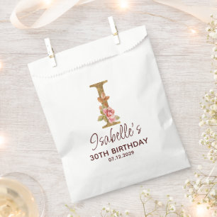Buchstabe I Gold Monogramm Blush Rosa Rosen Geschenktütchen