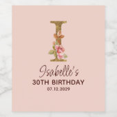 Buchstabe I Gold Monogramm Blush Rosa Rosen Weinetikett (Einzelnes Label)