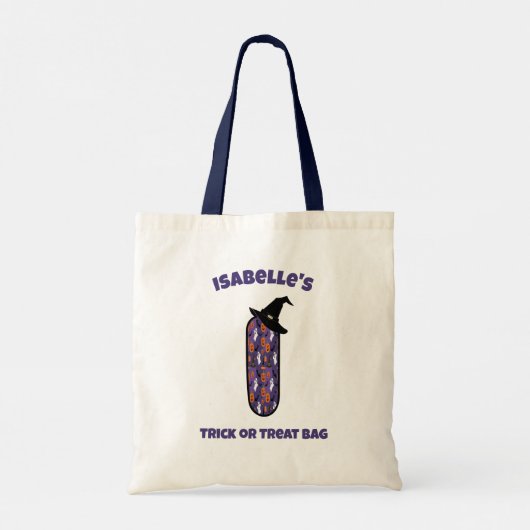 Buchstabe I mit Hexenhut und Name | Trick oder Tre Tragetasche (Rückseite)
