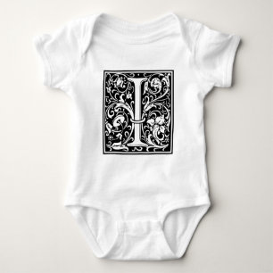 Buchstabe I Mittelalterliche Monogramm-Kunst Art N Baby Strampler