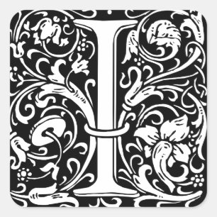 Buchstabe I Mittelalterliche Monogramm-Kunst Art N Quadratischer Aufkleber