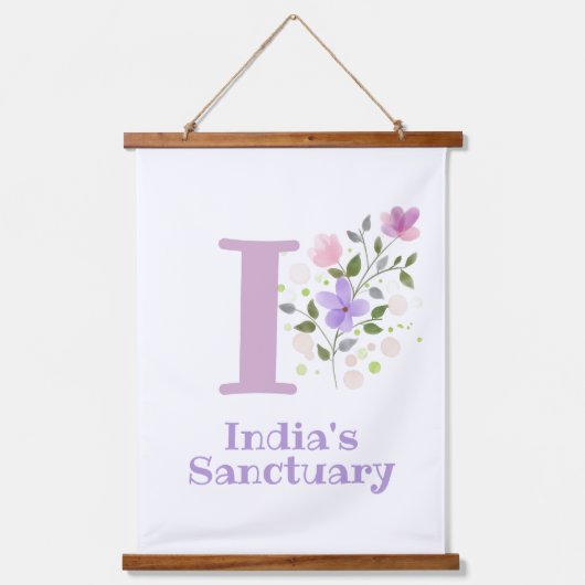 Buchstabe I plus Vorname mit Blumenmuster Wandteppich Mit Holzrahmen (Vorderseite)