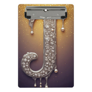 💎 Buchstabe J Diamant Perle Schreibtisch Stil ✨ Mini Klemmbrett