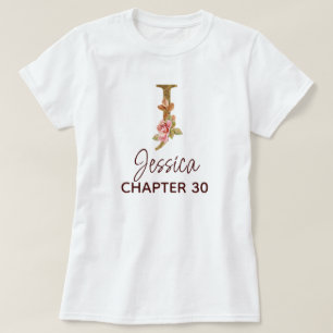 Buchstabe J Gold Monogramm Blush Rosa Rosen Geburt T-Shirt