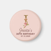 Buchstabe J Gold Monogramm Blush Rosa Rosen Magnet (Vorne)